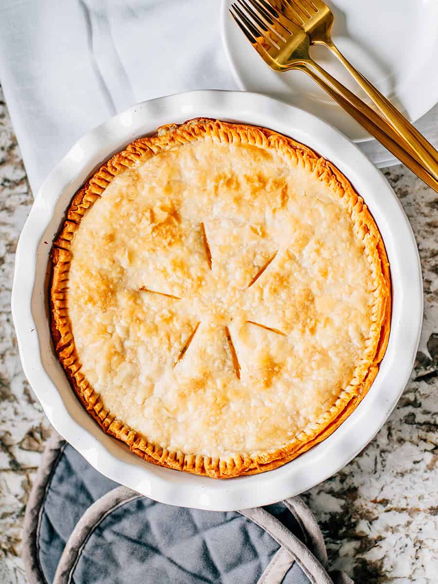 Freshly baked classic chicken pot pie.