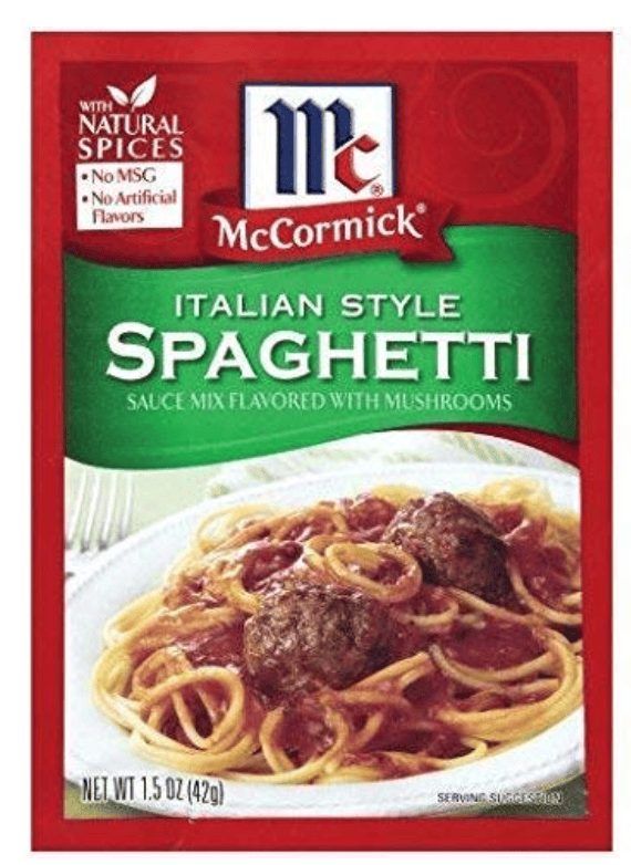 Exemple d'un sachet d'assaisonnement pour spaghetti.